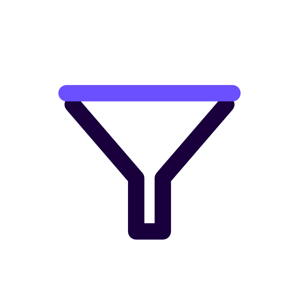 Purple funnel filter icon on a black background