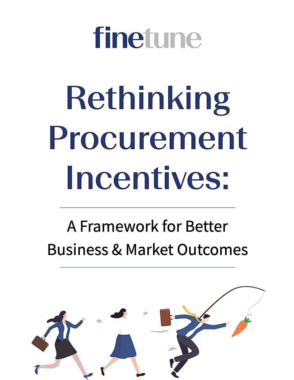 Cover of a report titled 'Rethinking Procurement Incentives' by Finetune, featuring illustrations of business professionals.