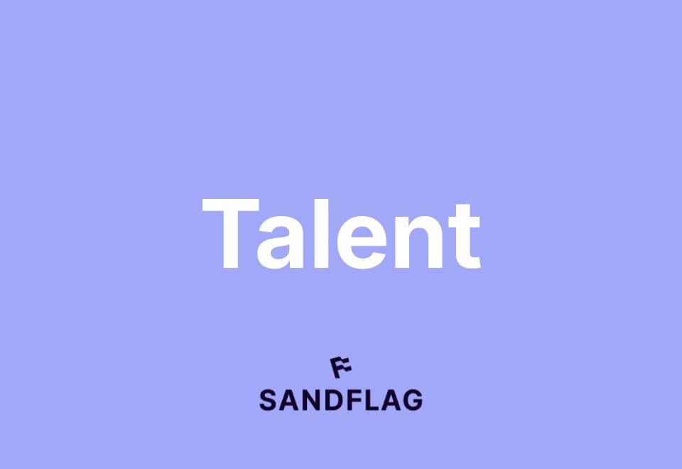 Image with a light purple background displaying the word 'Talent' in large white text and the logo 'SANDFLAG' beneath.