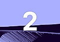 A minimalist design featuring the number '2' over a smooth, wave-like sand dune landscape against a purple sky.