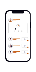 Mobile screen displaying a media player with user profiles and audio playback options for each profile.