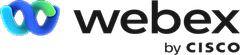 Webex by Cisco logo with colorful Webex icon and black wordmark on a black background