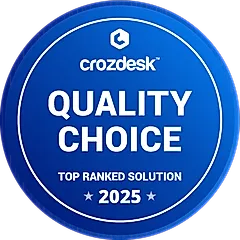 Crozdesk Quality Choice badge for 2025, featuring a blue circular design with text indicating top-ranked solutions.