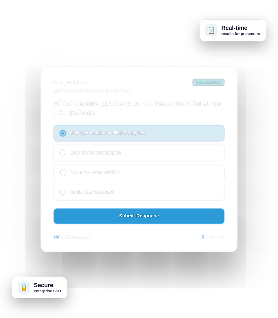 Cardiology poll screen asking treatment pathway for Stage II HF patients with multiple-choice responses