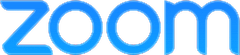 Logo of Zoom, featuring the word 'zoom' in bold blue letters on a transparent background.