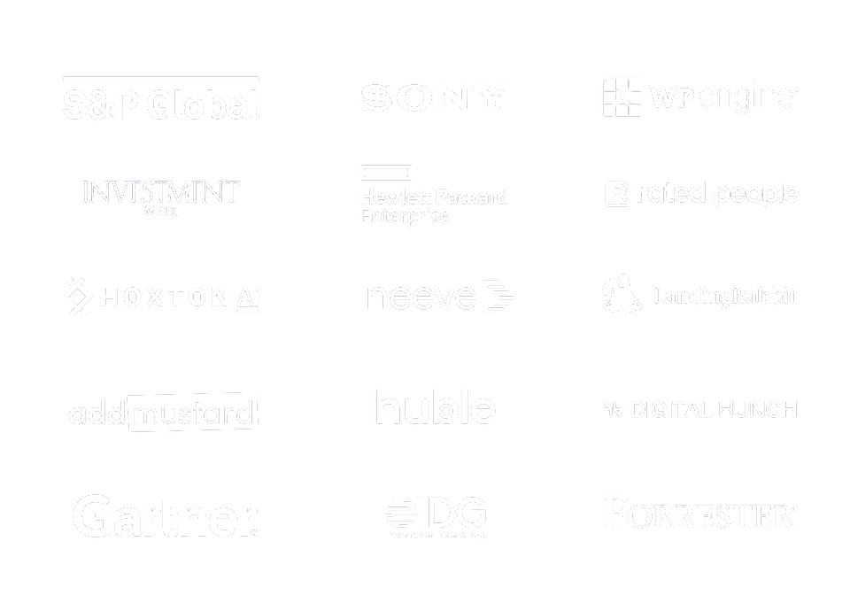 Logos of various companies including S&P Global, Sony, and Hewlett Packard Enterprise, displayed in a grid format.