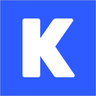 White letter K on a blue square background