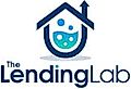 Logo for The LendingLab featuring a house icon and bubbles, with an upward arrow and blue color scheme.