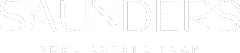 Logo of Saunders Real Estate Team featuring elegant serif typography in white on a dark background.