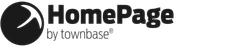 Logo of HomePage by Townbase, featuring a stylized icon and text in dark gray on a transparent background.