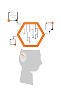 Illustration of a human head with a circuit board brain, connected to document icons around it