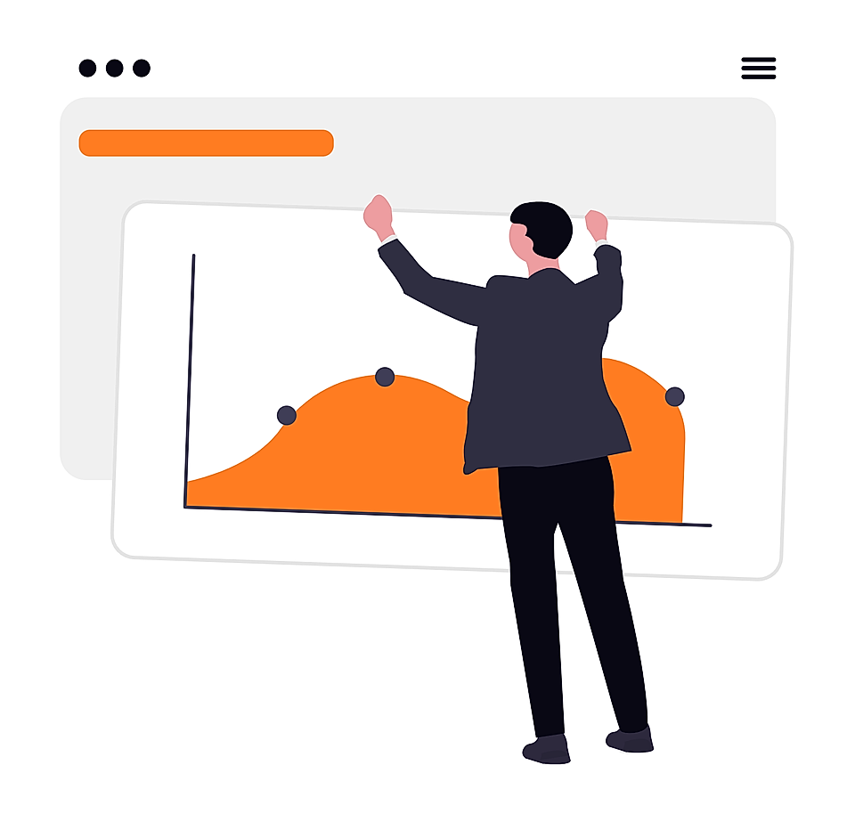 Businessman viewing an orange performance chart on a presentation dashboard
