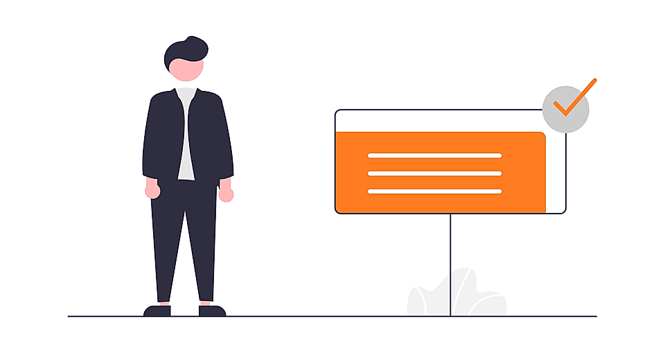 Illustration of a businessman beside a presentation screen with an orange checklist and checkmark