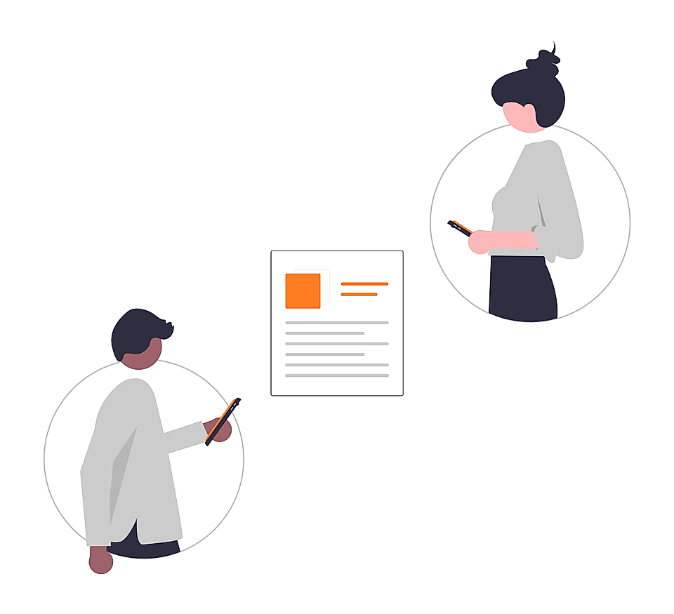 Two people reviewing a document, each holding a pen, with a resume or form between them.