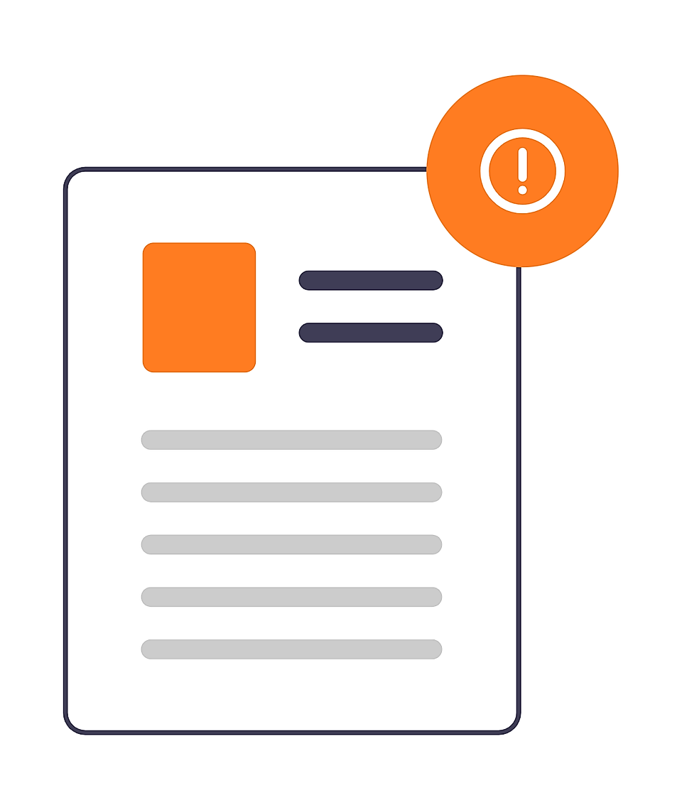 Document icon with orange alert badge and exclamation mark