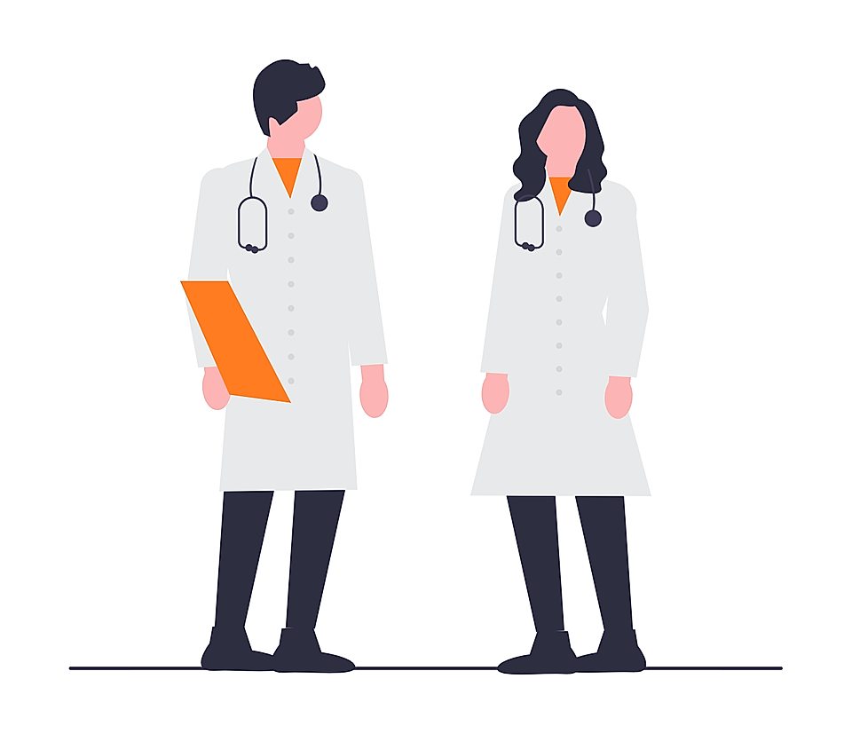 Illustration of two doctors in white coats with stethoscopes standing side by side
