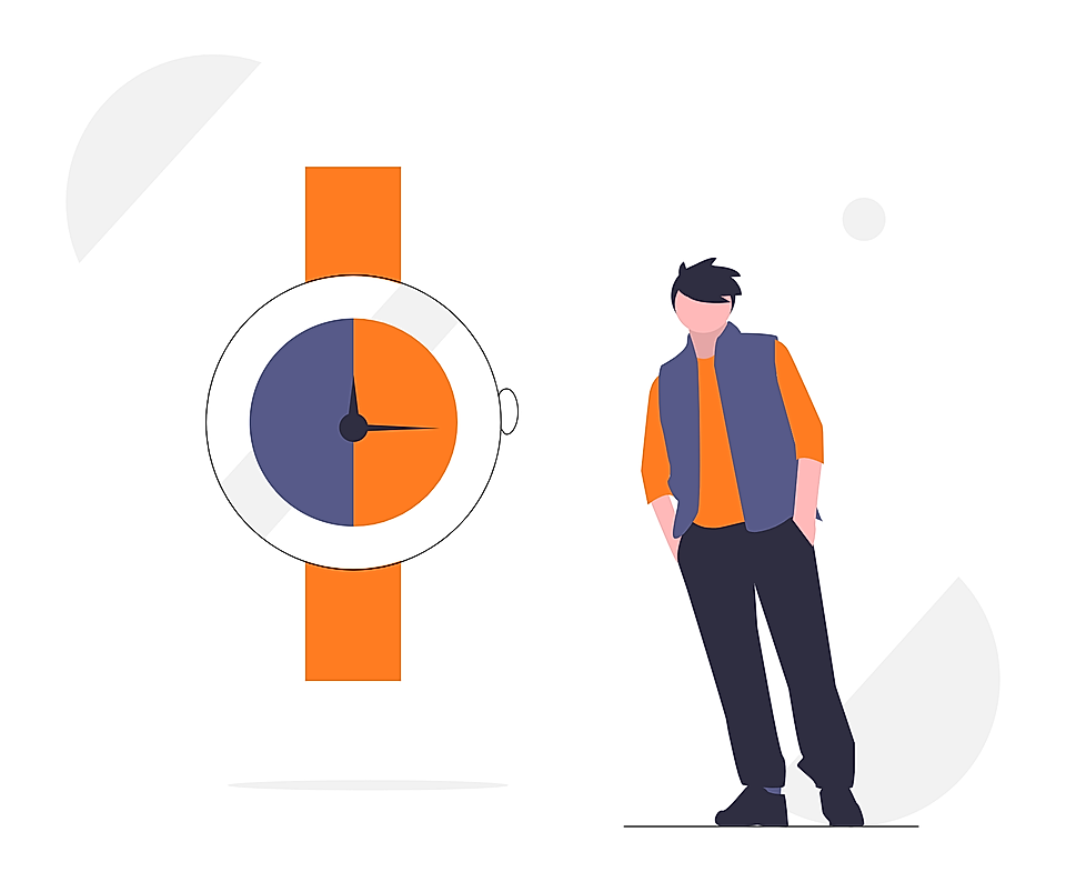 Illustration of a wristwatch and a standing person on a white background