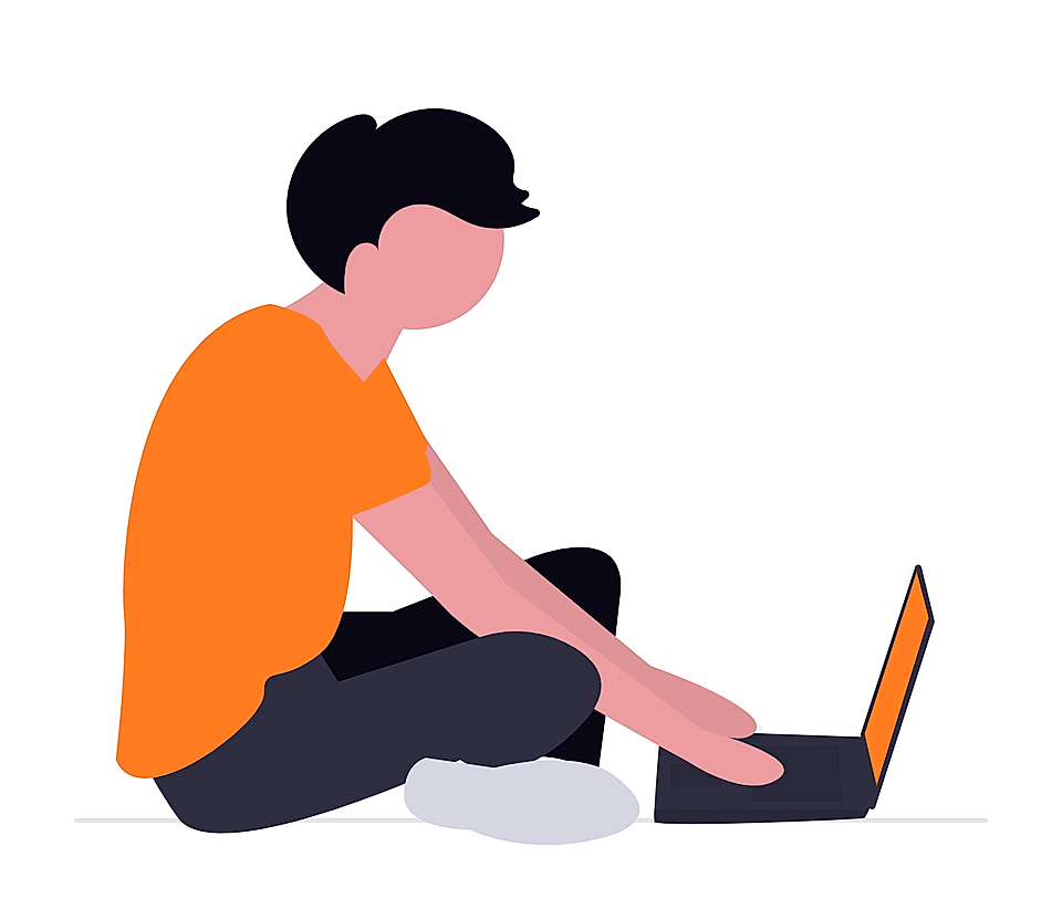 Illustration of a person sitting on the floor using a laptop