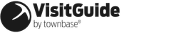 Logo of VisitGuide by townbase, featuring a stylized circle and bold text in black on a transparent background.