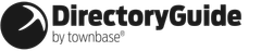 Logo for DirectoryGuide by Townbase, featuring a stylized icon and bold text in black on a white background.