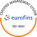 Logo of Eurofins, featuring the name in blue with a graphic of interconnected dots in orange, blue, and grey.