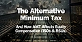 Text graphic titled 'The Alternative Minimum Tax' with a backdrop of a modern skyscraper under a cloudy sky.