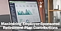 A laptop screen displaying financial data and graphs on employer-sponsored retirement plan contributions.