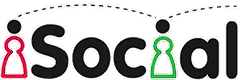 Logo featuring the word 'iSocial' with game piece icons in red and green, symbolizing interaction and connection.