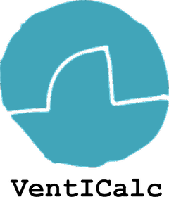 Logo of VentICalc featuring a teal circular design with an abstract ventilation shape above the text 'VentICalc'.