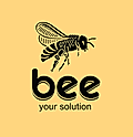 Logo featuring a bee illustration and the text 'bee your solution' on a yellow background.