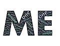 Text art featuring the word 'ME' composed of synonyms like unique, distinct, and solo in various fonts.