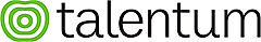 Logo of Talentum, featuring a green abstract shape and the word 'talentum' in black font.