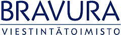 Logo of Bravura Viestintätoimisto, featuring bold blue typography on a white background.