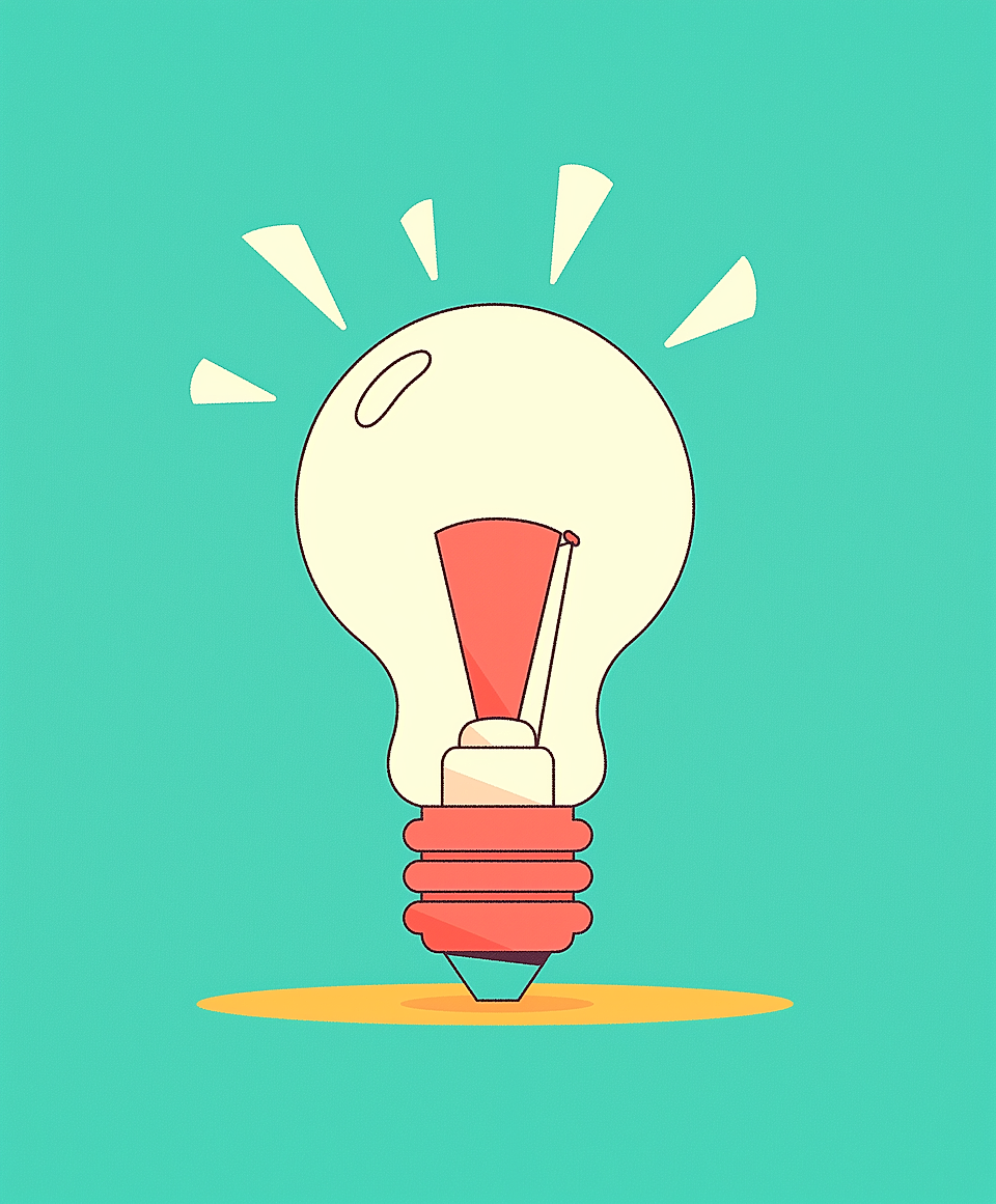 Illustration of a light bulb shaped like a pencil on a teal background