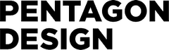 Logo for 'Pentagon Design' featuring bold, uppercase typography in black and white.