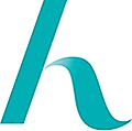 Stylized letter 'h' logo in teal color, featuring smooth curves and a modern design on a white background.