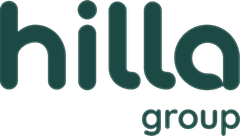 Logo of Hilla Group, featuring the word 'hilla' in stylized green lettering and 'group' in smaller text below.