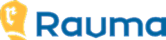 Logo of Rauma featuring a stylized lion's head in yellow and the word 'Rauma' in bold blue letters.