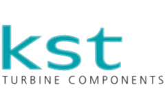 KST Turbine Components logo in blue and gray text on a black background
