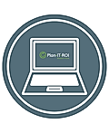 Laptop icon with PlanIT ROI logo inside a circular badge