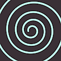 Abstract spiral graphic with mint-green concentric coils on a dark background