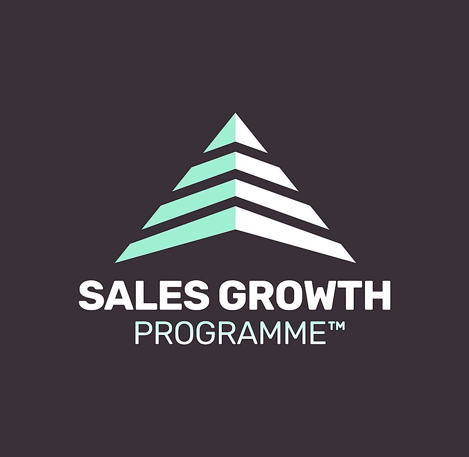 Logo for the Sales Growth Programme with a geometric pyramid icon on a dark background.