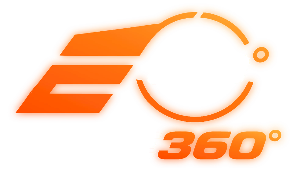 Orange and white abstract logo on a black background