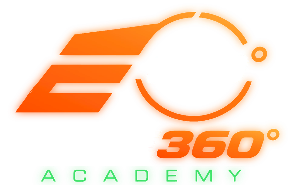 Orange and white logo with stylized text on a black background