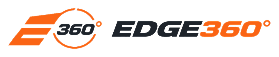 EDGE 360 logo with orange and dark gray text on a black background